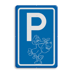 Verkeersbord geboorte jongen, parkeerplaats ooievaar