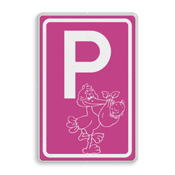 Verkeersbord geboorte meisje, parkeerplaats ooievaar