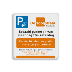 Parkeerbord met tarieven en full-colour opdruk
