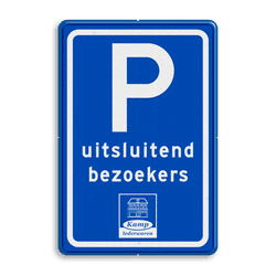 Parkeerbord type E08 met tekst bezoekers en logo