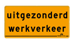 Tekstbord - OB106t - uitgezonderd werkverkeer - Werk in uitvoering - TATA Steel