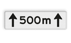Verkeersbord RVV OB411-500 - Onderbord - Afstands-aanduiding over een lengte van.. M