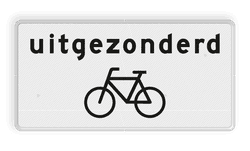 Verkeersbord RVV OB52 - Onderbord - Uitgezonderd fietsers