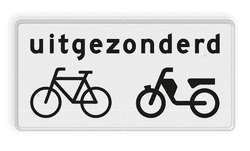 Verkeersbord RVV OB54 - Onderbord - Uitgezonderd (brom)fietsers