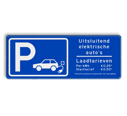 Verkeersbord parkeren elektrische voertuigen + tarieven