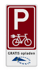 Parkeerbord oplaadpunt elektrische fiets of e-bike in huisstijl