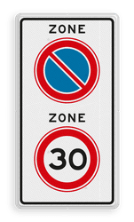 Verkeersbord RVV A0130E01zb - begin zone 30km, parkeerverbod