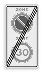 Verkeersbord RVV A0130E01ze - einde zone 30km, parkeerverbod