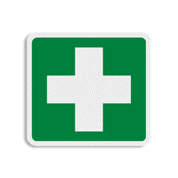 Vlak terreinbord 119x109mm groen/wit - Pictogram EHBO