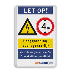 Veiligheidsbord met diverse veiligheidspictogrammen en bedrijfslogo