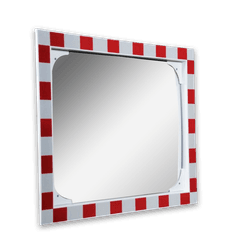 Miroir ext&eacute;rieur industriel en verre de s&eacute;curit&eacute; 800 &times; 600 mm &ndash; cadre rouge/blanc