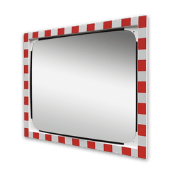 Miroir ext&eacute;rieur industriel en verre de s&eacute;curit&eacute; 1000 &times; 800 mm &ndash; cadre rouge/blanc