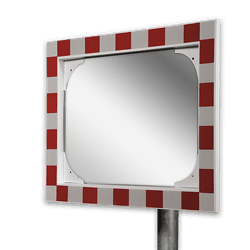 Miroir ext&eacute;rieur industriel en verre de s&eacute;curit&eacute; 600 &times; 400 mm &ndash; cadre rouge/blanc