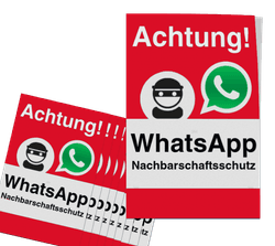 WhatsApp - Achtung Nachbarschaftsschutz Aufkleber (10 Stück) - Rot