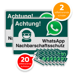 WhatsApp Nachbarschaftsschutz set Schilder (2) mit Aufkleber (20) - reflektierend