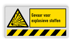 Waarschuwingsbord W002 met tekst Gevaar voor explosieve stoffen