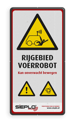 Veiligheidsbord Waarschuwing onverwacht bewegende Robot in huisstijl