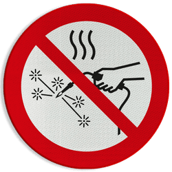 Veiligheidspictogram P039 - Warmte afstotende werkzaamheden verboden - reflecterend