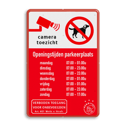 Informatiebord 2:3 - Openingstijden + cameratoezicht / honden verbod