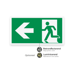 Vluchtroutebord vlak enkelzijdig - 60x30cm reflecterend/luminescerend