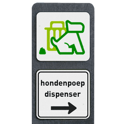 Verzwaarde bermpaal met twee borden route - hondenpoep dispencer
