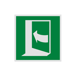 Veiligheidspictogram E022 - Deur opent door links te drukken - reflecterend