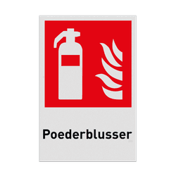 Reflecterende brand bord met pictogram en tekst Poederblusser