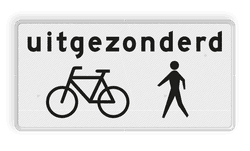 Verkeersbord RVV OB52a - Onderbord - Uitgezonderd fietsers/voetgangers