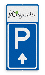 Bewegwijzering parkeerplaats met bedrijfslogo | BW201 + pijlfiguratie