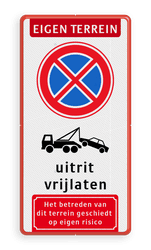 Eigen terrein + RVV E02 + 2x pictogram + tekst