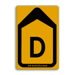 Verkeersbord omleiding + pijlkader rechtdoor + bedrijfsnaam - reflecterend