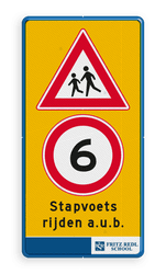 Verkeersbord Spelende kinderen en snelheidsbeperking in eigen huisstijl