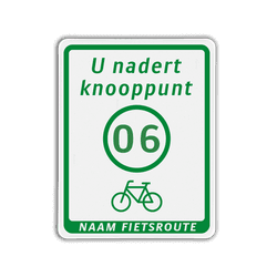 Fietsroutebord met tekst U nadert knooppunt en bol  - 300x380mm