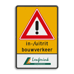 Verkeersbord J37 + uitrit bouwverkeer + logo