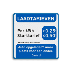 Verkeersbord Laadtarieven voor kosten elektrische auto's