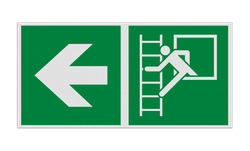 Haaks bord E016 - Vluchtraam met brandladder verwijzing