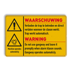 Waarschuwingsbord geel/zwart voor automatisch draaiende machine