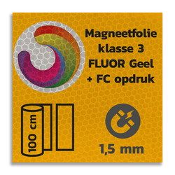 Magneetbord reflecterend FLUOR Geel klasse 3 geprint + full colour opdruk