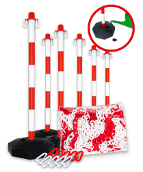 Kit de 6 poteaux en plastique avec cha&icirc;ne et crochets de fermeture