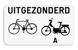 Verkeersbord SB250 M3 onderbord - Uitgezonderd fietsers en bromfietsers klasse A - 700x400mm
