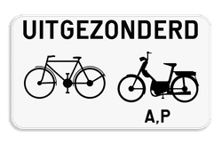 Verkeersbord SB250 M12 onderbord - Uitgezonderd fietsers, bromfietsers klasse A en speed pedelecs - 700x400 mm