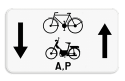 Verkeersbord SB250 M18 - Fietsers, bromfietsen klasse A en speed pedelecs mogen in 2 richtingen