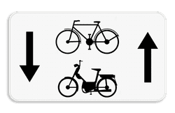 Verkeersbord SB250 M5bis onderbord - Fietsers, bromfietsers klasse A, B en speed pedelecs mogen in 2 richtingen - 700x400 mm