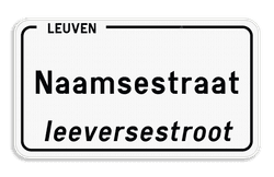 Straatnaambord België 4:2 + Stad/Gemeente met dialect