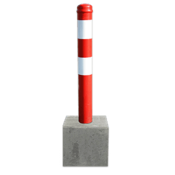 Fester Parkplatzpfosten Stahl 750 mm mit Betonfu&szlig; 295 &times; 295 &times; 350 mm