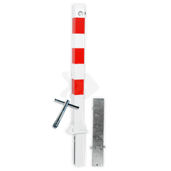 Poteau Anti-Stationnement Rabattable et Amovible avec Manchon de Sol 70x70mm Rouge/Blanc