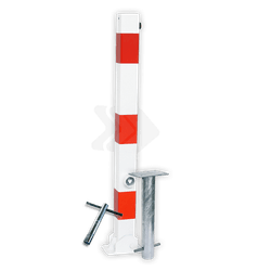 Parkeerpaal 70x70mm rood wit - neerklapbaar met grondstuk