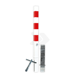 Anti parkeerpaal 70x70mm rood/wit - verwijderbaar met grondstuk