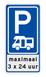 Verkeersbord RVV E08n + 3 txt - Parkeerplaats campers + beperking