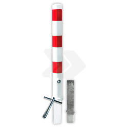 Afzetpaal rond uitneembaar met grondstuk en driekantslot - Ø89-108mm rood/wit -